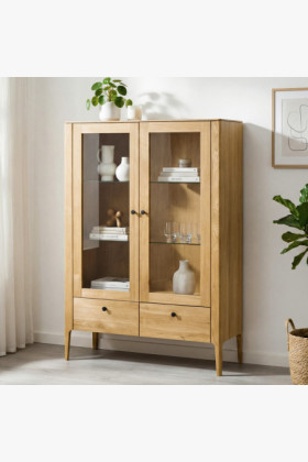 Zweittürige Vitrine aus massivem Eichenholz naturfarben